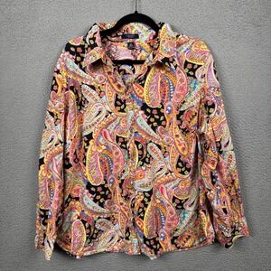Chaps Shirt Womens 3X Colorful Paisley Button Up Artsy Abstract Art To Wear Boho